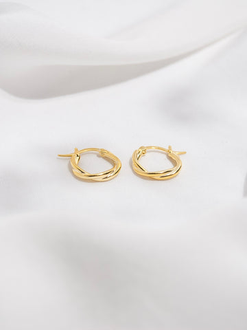 Sterling Silver Twisted Hoop Earrings in Gold