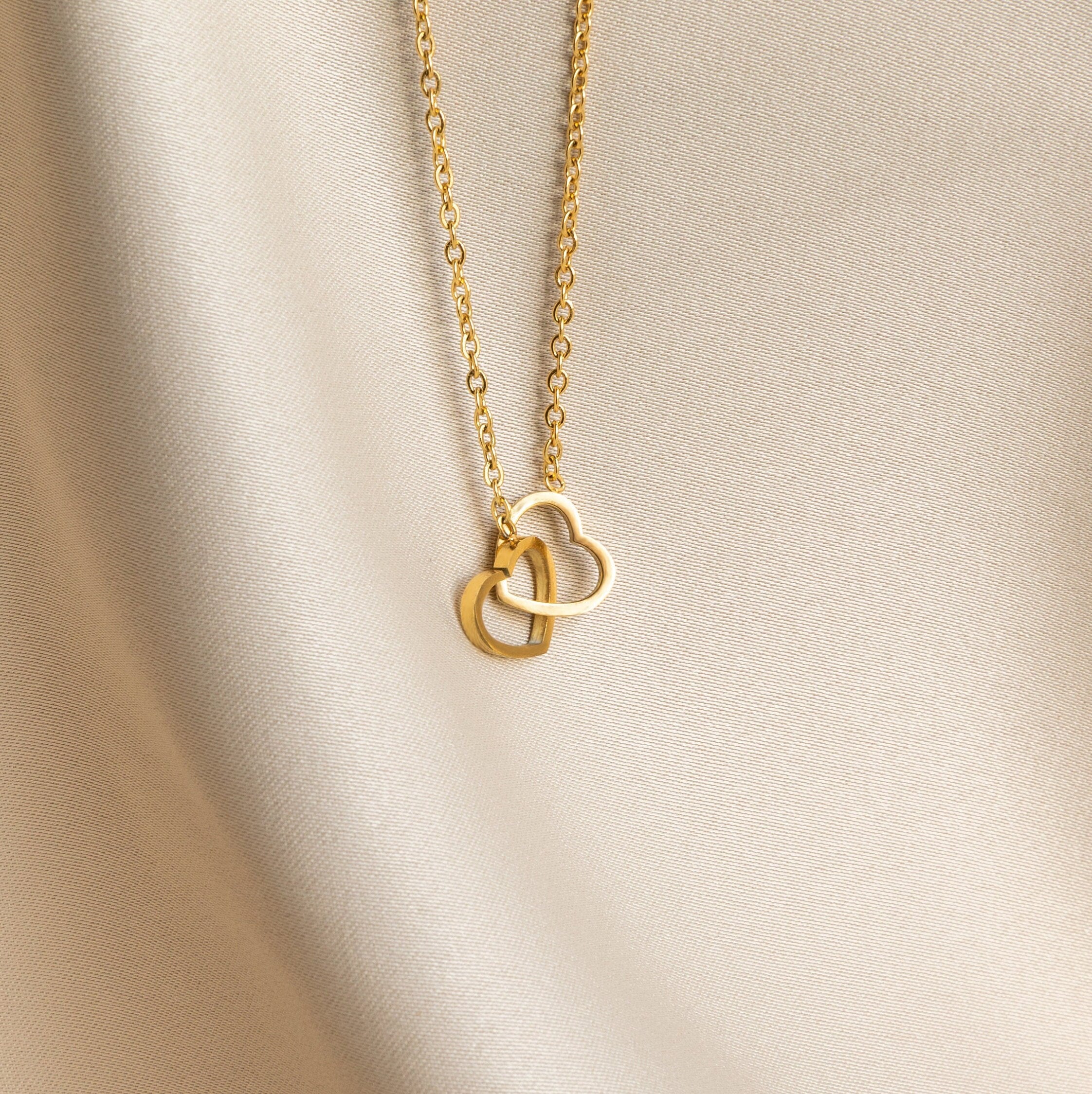 Yellow Gold Plated Double Heart Necklace | Posh Totty Designs | Wolf &  Badger