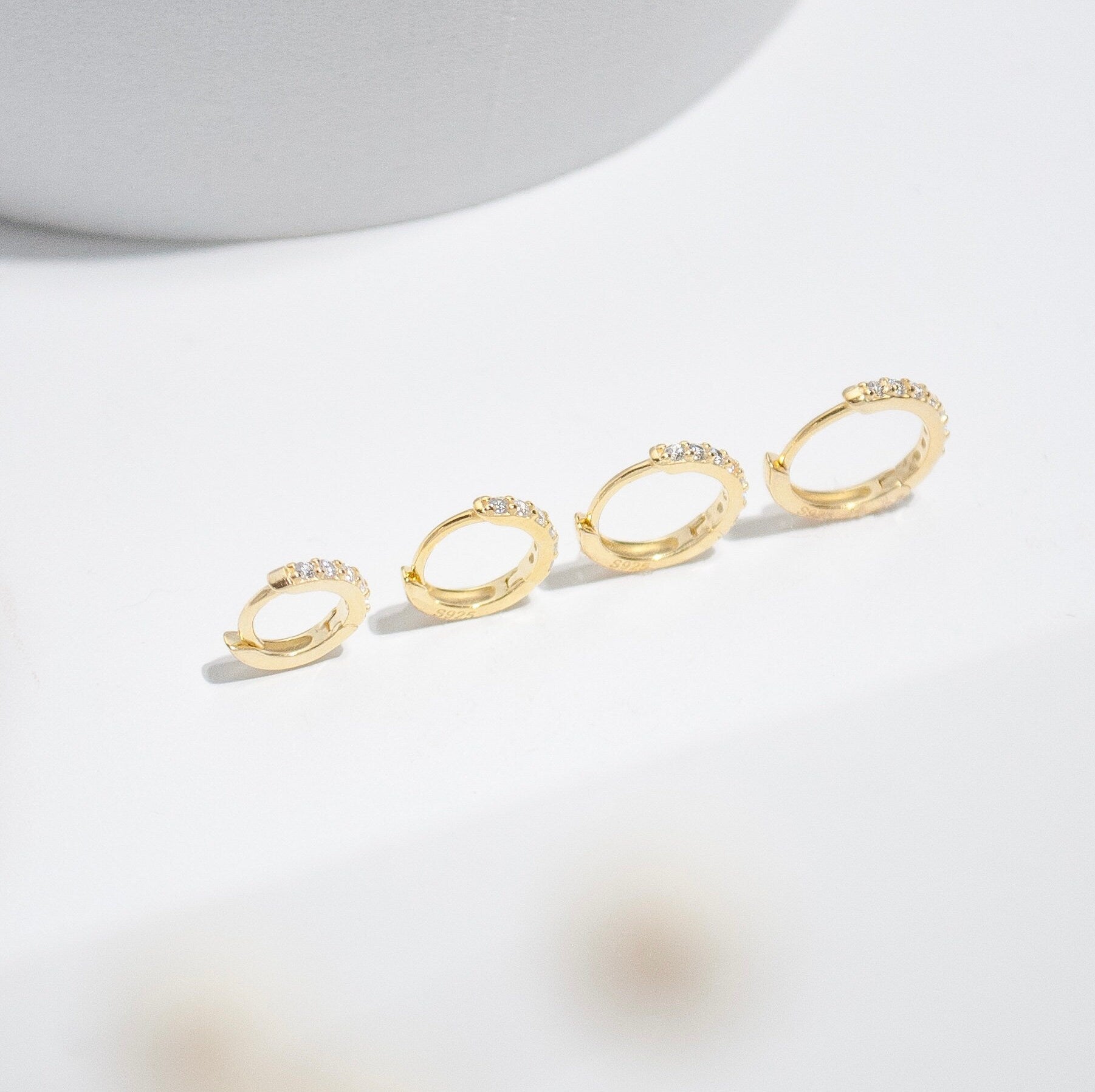 Sterling Silver Crystal Huggie Hoop Earrings in Gold or Silver, CZ Silver 2 Piece or Single Earrings, Dainty Minimalist Jewellery