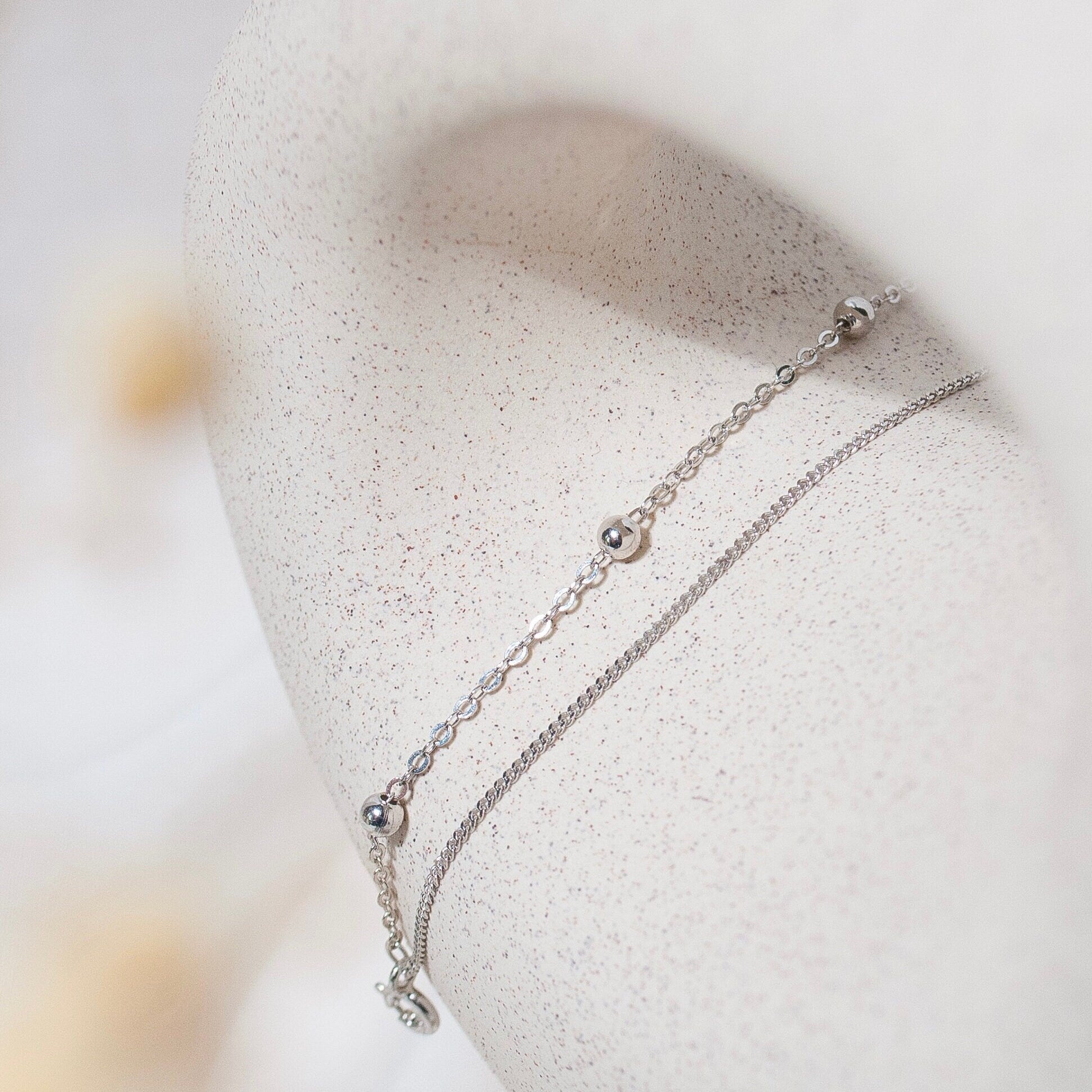 Sterling Silver Ankle Bracelet, Double Beaded Chain, Silver Anklet, Handmade Jewellery, Dainty Minimalist, Gift For Her