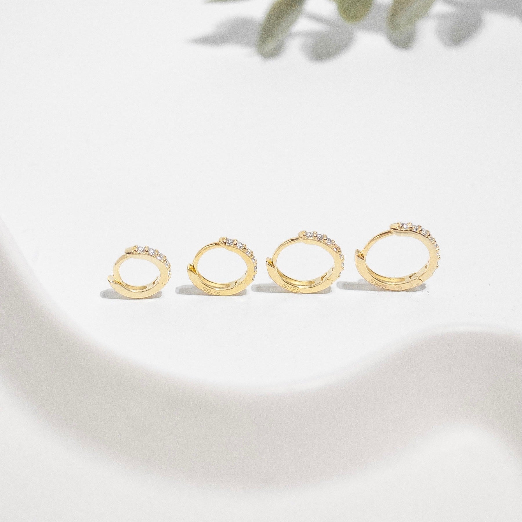 Sterling Silver Crystal Huggie Hoop Earrings in Gold or Silver, CZ Silver 2 Piece or Single Earrings, Dainty Minimalist Jewellery