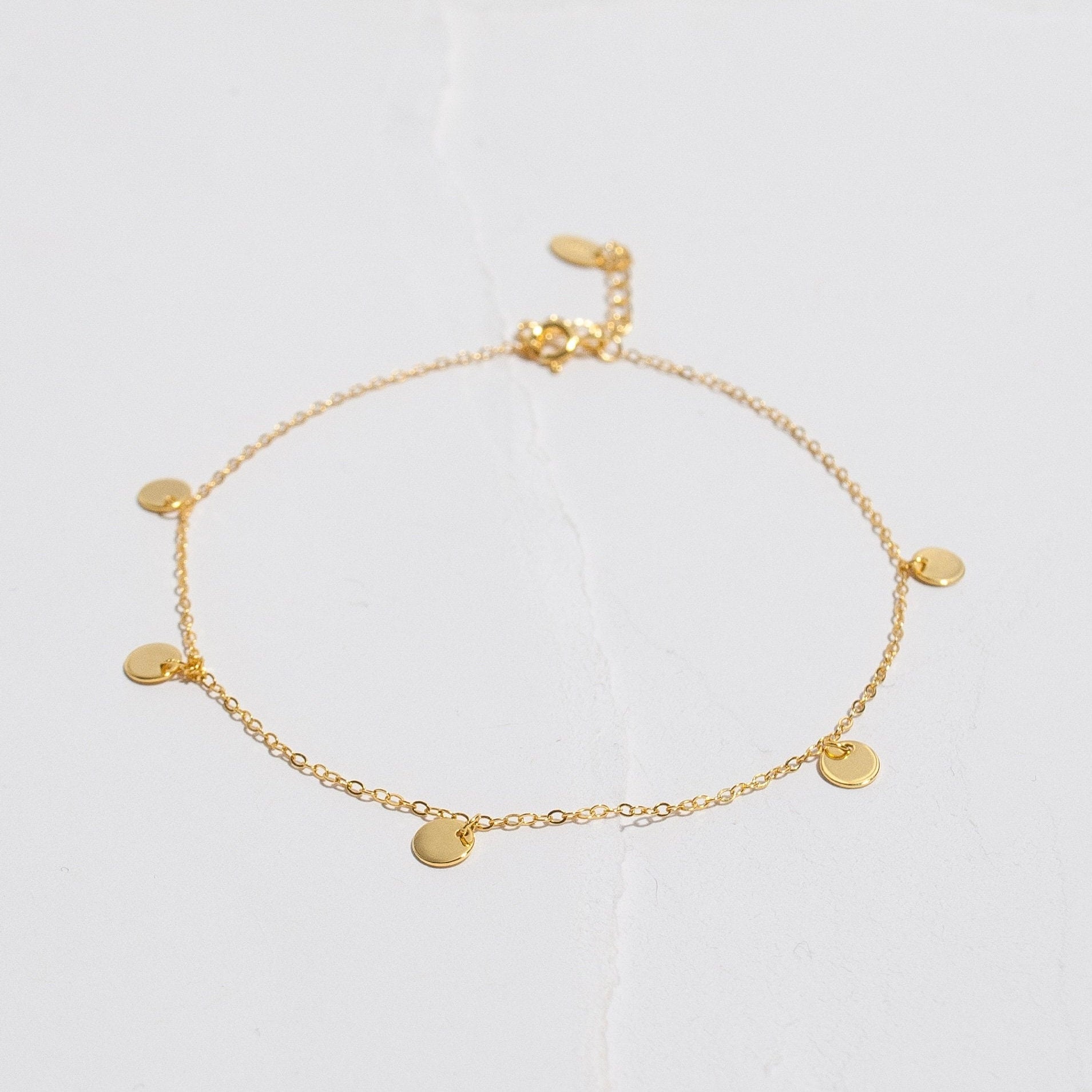 Dot Chain Gold Ankle Bracelet, Sterling Silver Tiny Circles Ankle Bracelet, Holiday Gift