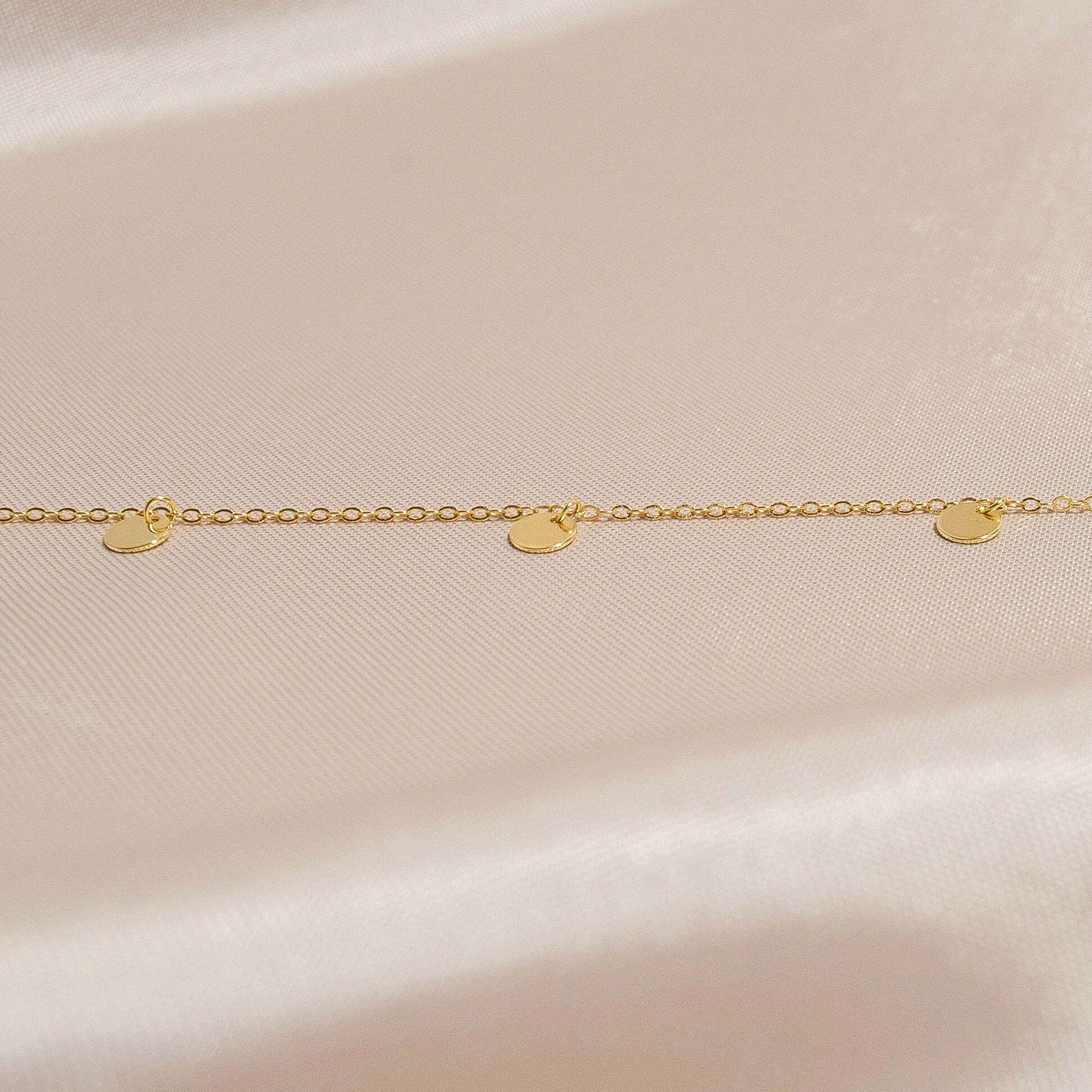 Dot Chain Gold Ankle Bracelet, Sterling Silver Tiny Circles Ankle Bracelet, Holiday Gift