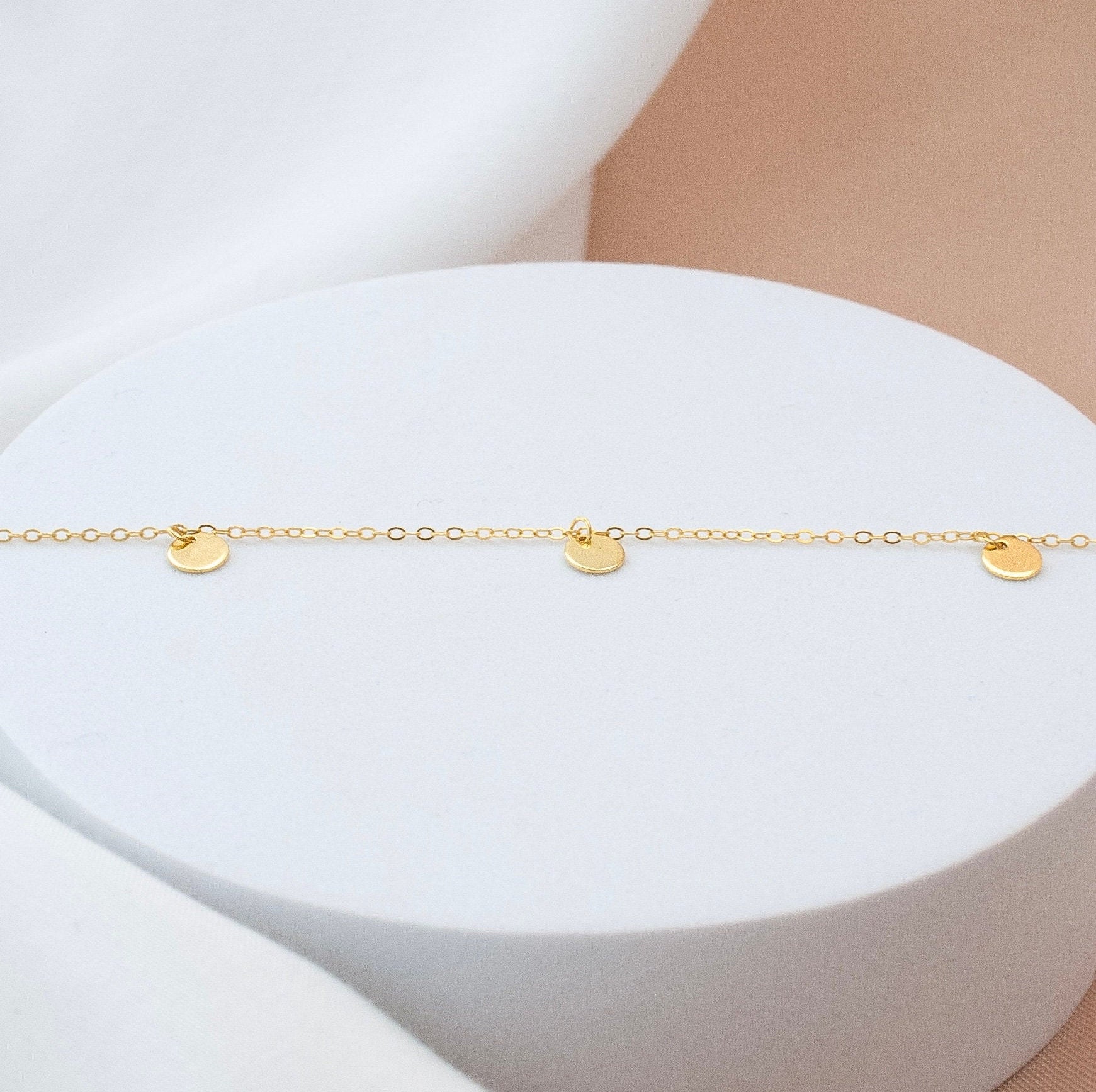 Dot Chain Gold Ankle Bracelet, Sterling Silver Tiny Circles Ankle Bracelet, Holiday Gift