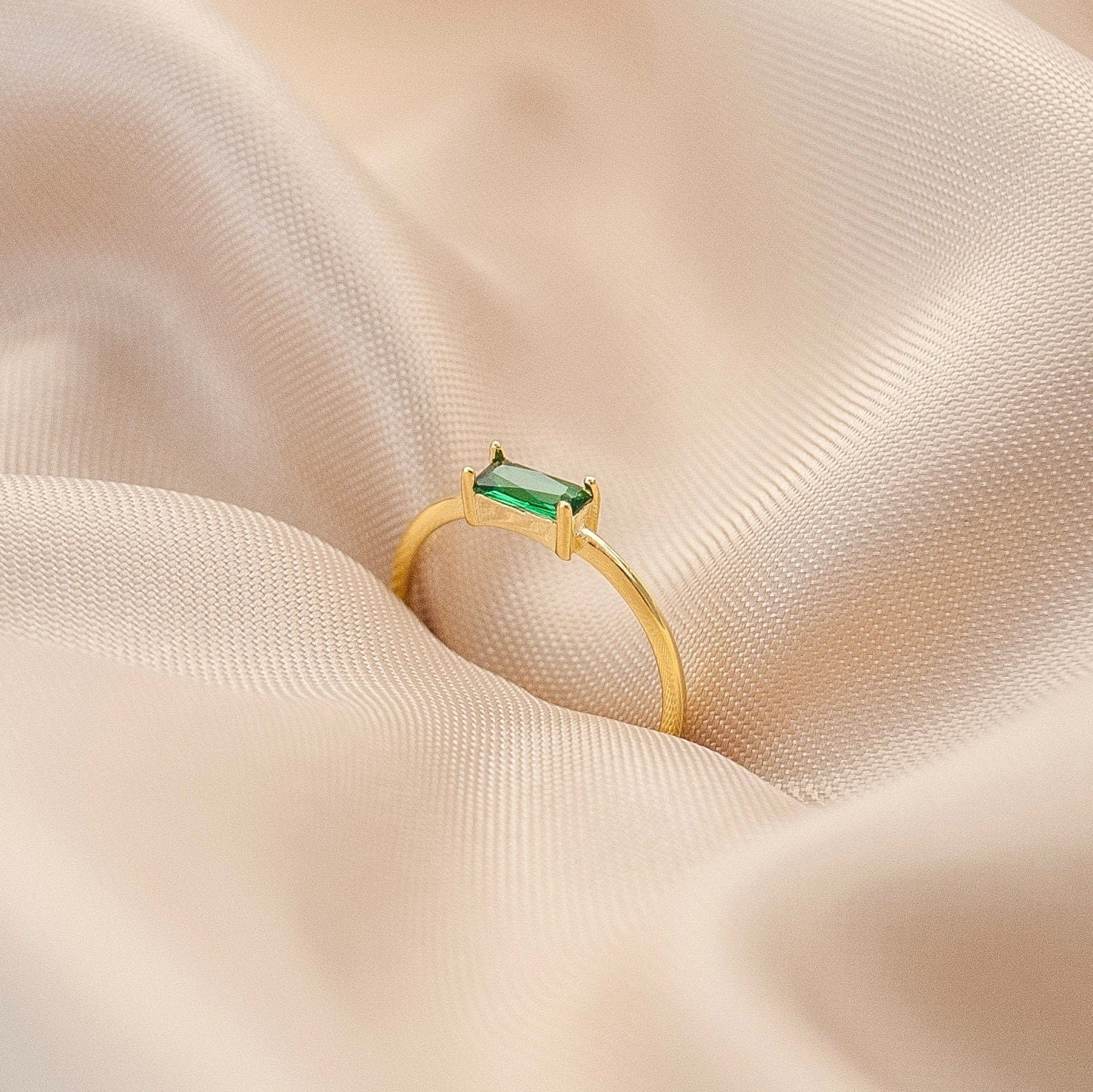 Natural Green Emerald Sterling Silver Ring, Adjustable Minimalist Gold Silver Ring, Emerald Engagement Ring, Gift For Her