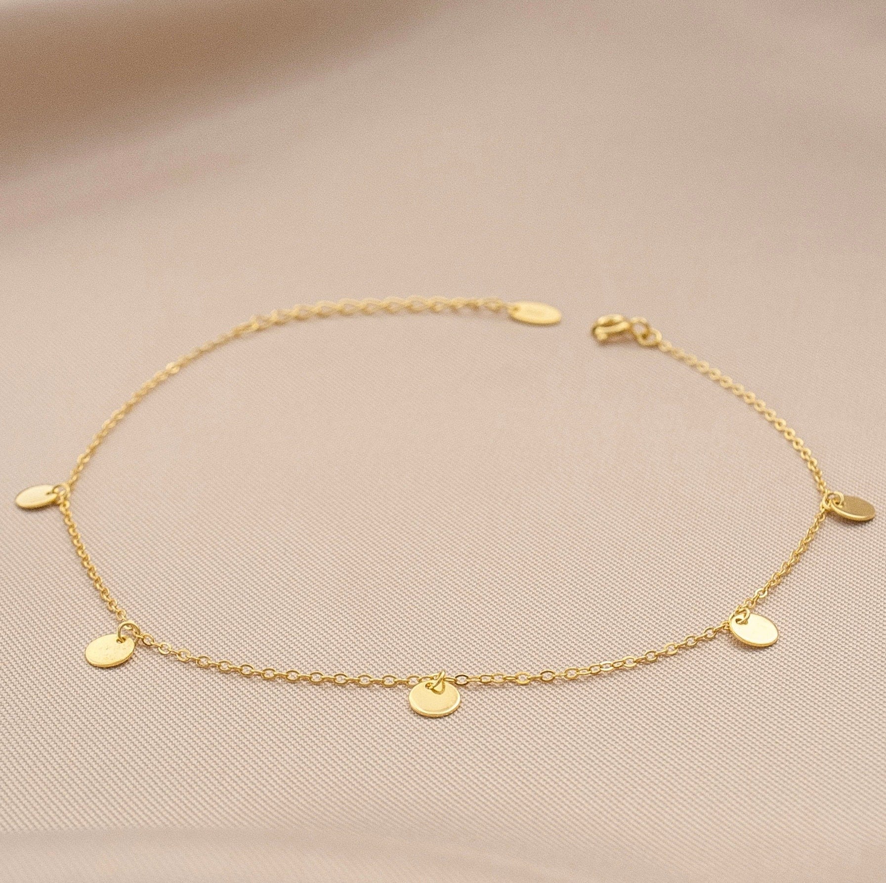 Dot Chain Gold Ankle Bracelet, Sterling Silver Tiny Circles Ankle Bracelet, Holiday Gift