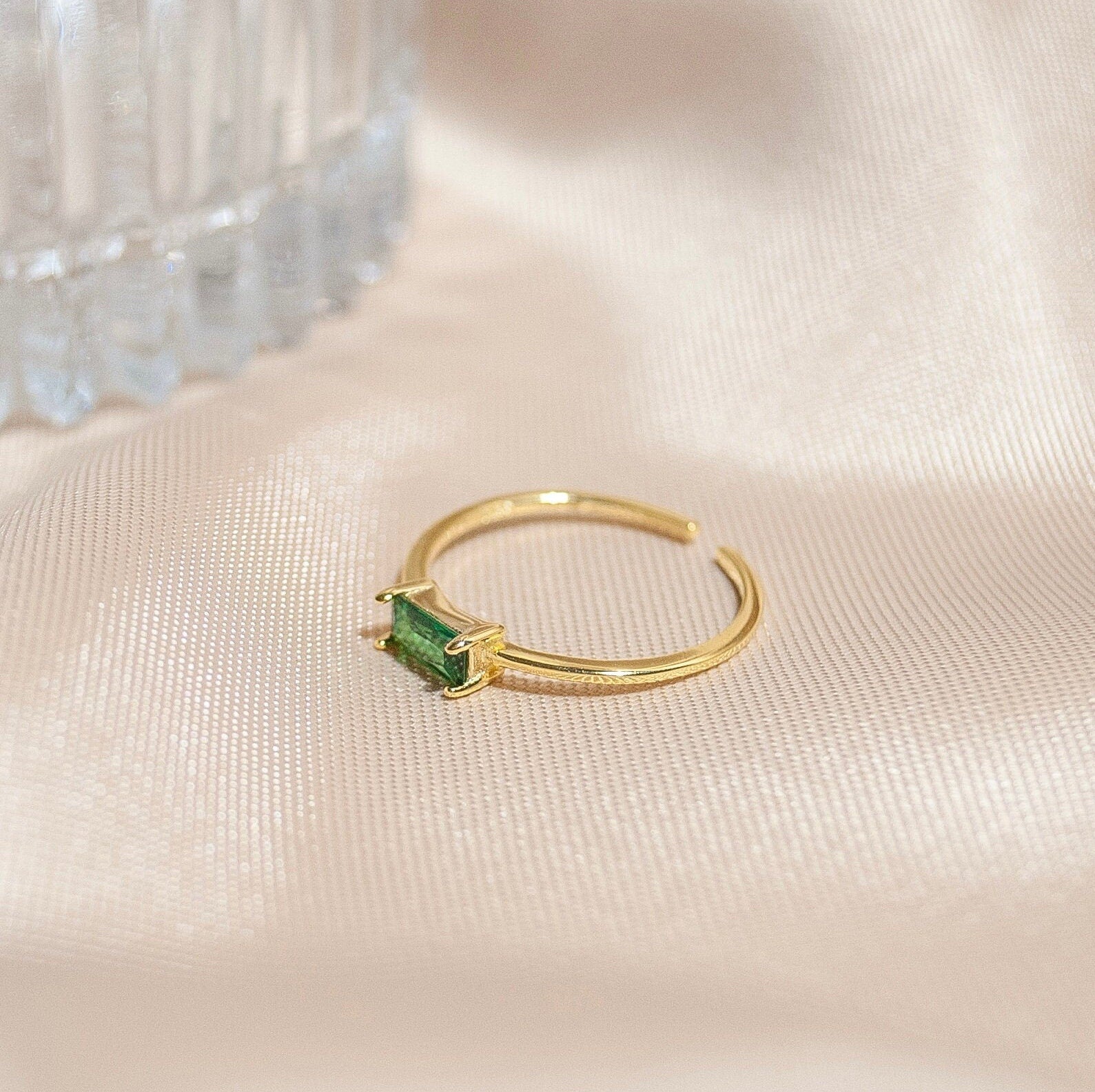 Natural Green Emerald Sterling Silver Ring, Adjustable Minimalist Gold Silver Ring, Emerald Engagement Ring, Gift For Her