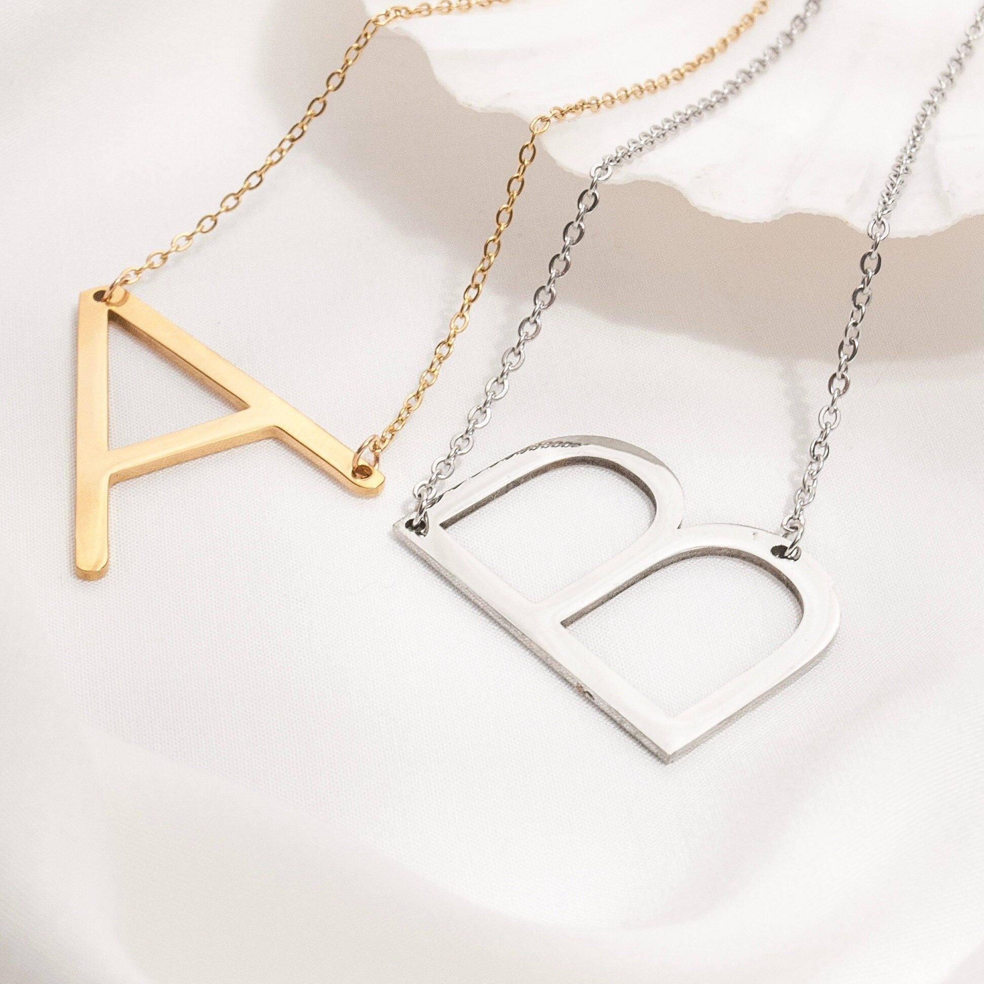 Custom Large Initial Necklace, Personalised Letter Necklace, Dainty Minimalist Letter Charm Jewellery, Gift For Her, Birthday Gift