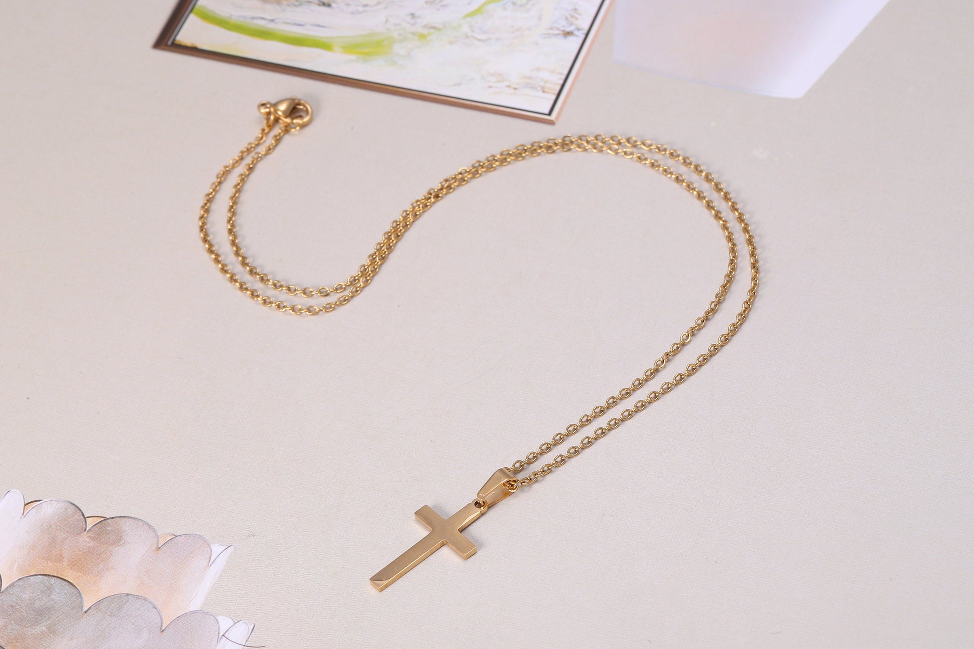 Dainty Golden Cross Pendant Necklace, Minimalist Cross Necklace, Religious Jewellery, Gift For Her