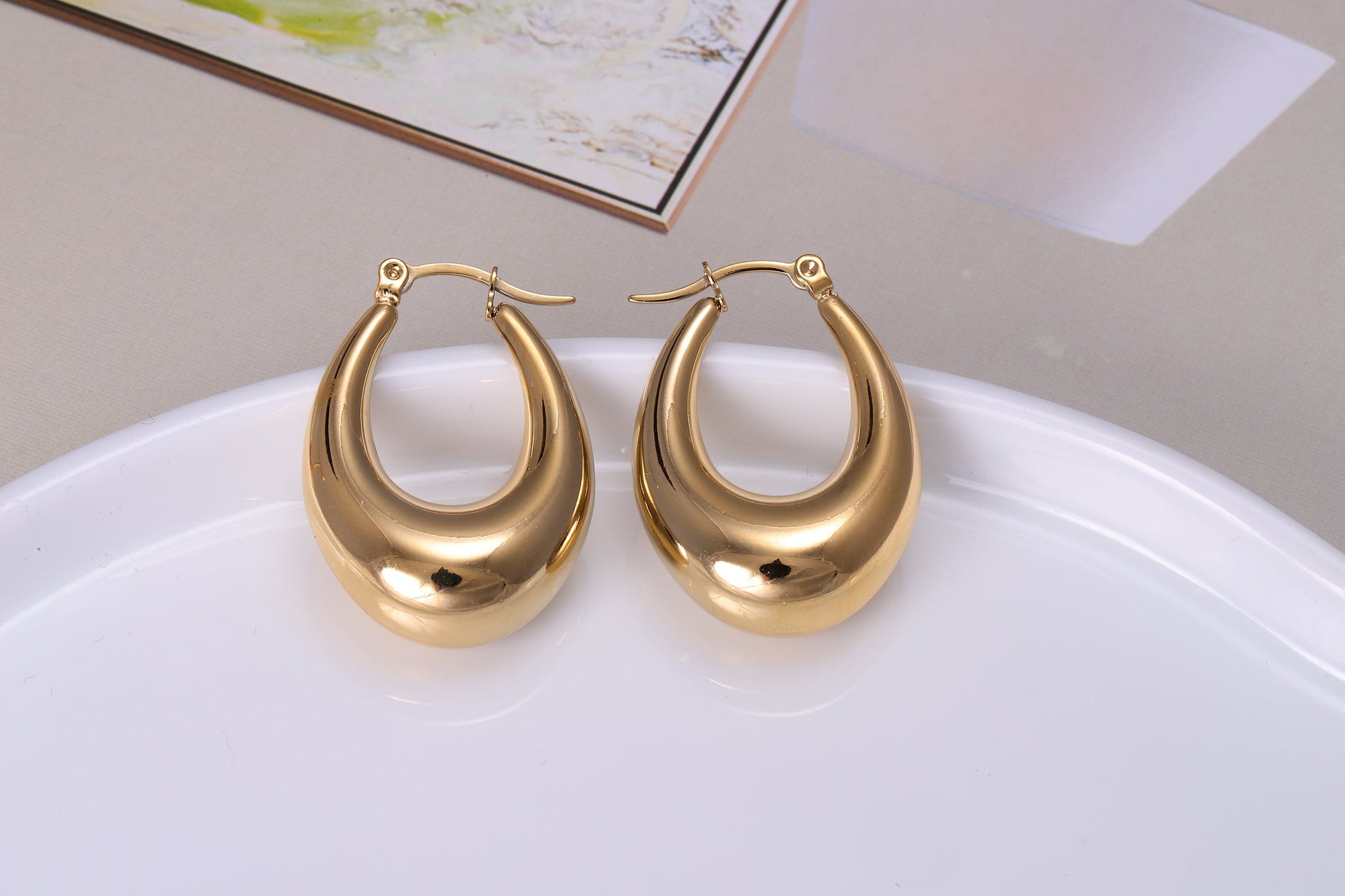 Oval Gold Hoop Earrings, Oval Shaped Chunky Thick Gold Hoop Earrings, Statement Earrings, Wedding Jewellery