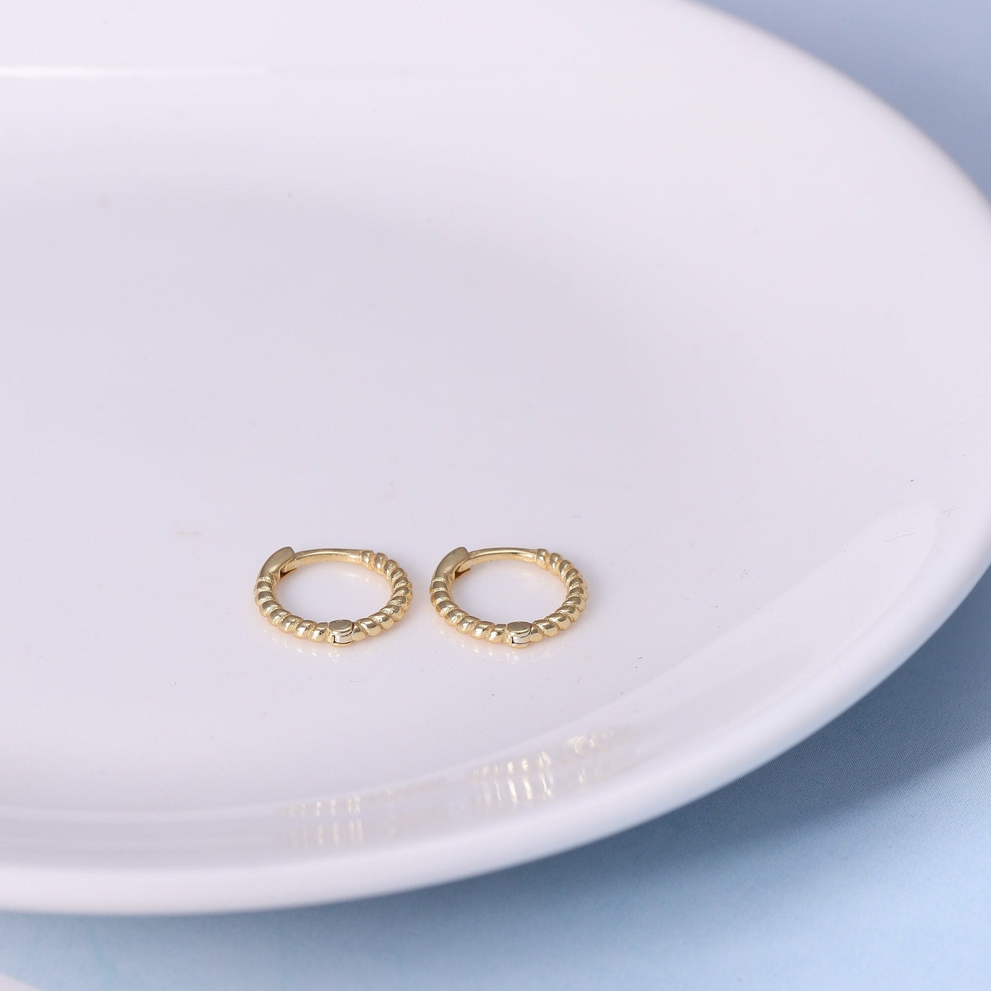 Gold Beaded Huggie Hoop Earrings, Sterling Silver 2 Piece Huggie Hoop Earrings, Dainty Minimalist Jewellery