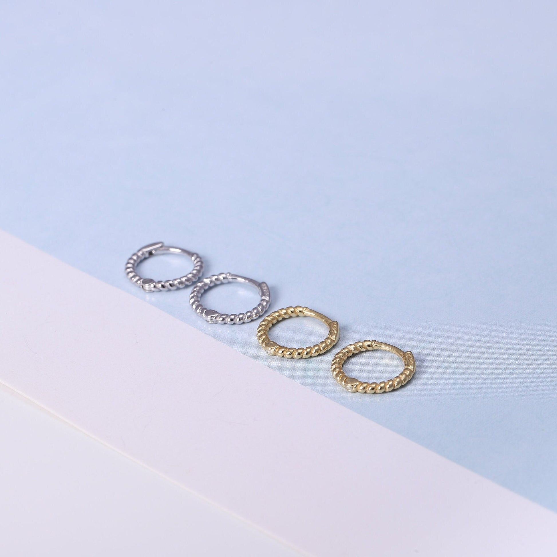 Gold Beaded Huggie Hoop Earrings, Sterling Silver 2 Piece Huggie Hoop Earrings, Dainty Minimalist Jewellery