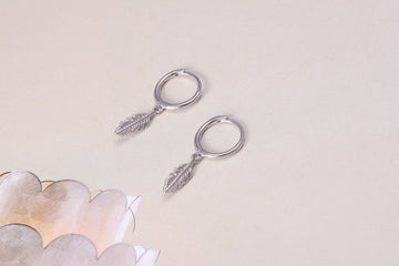 Sterling Silver Tiny Leaf Hoop Earrings