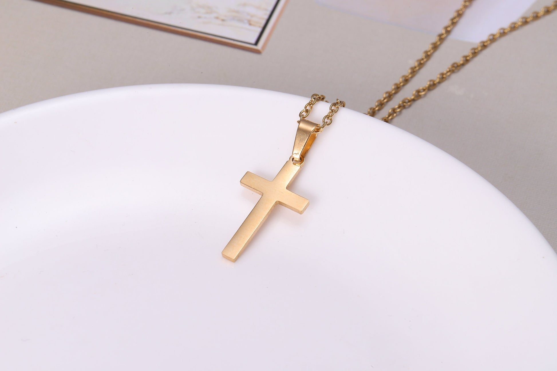 Dainty Golden Cross Pendant Necklace, Minimalist Cross Necklace, Religious Jewellery, Gift For Her