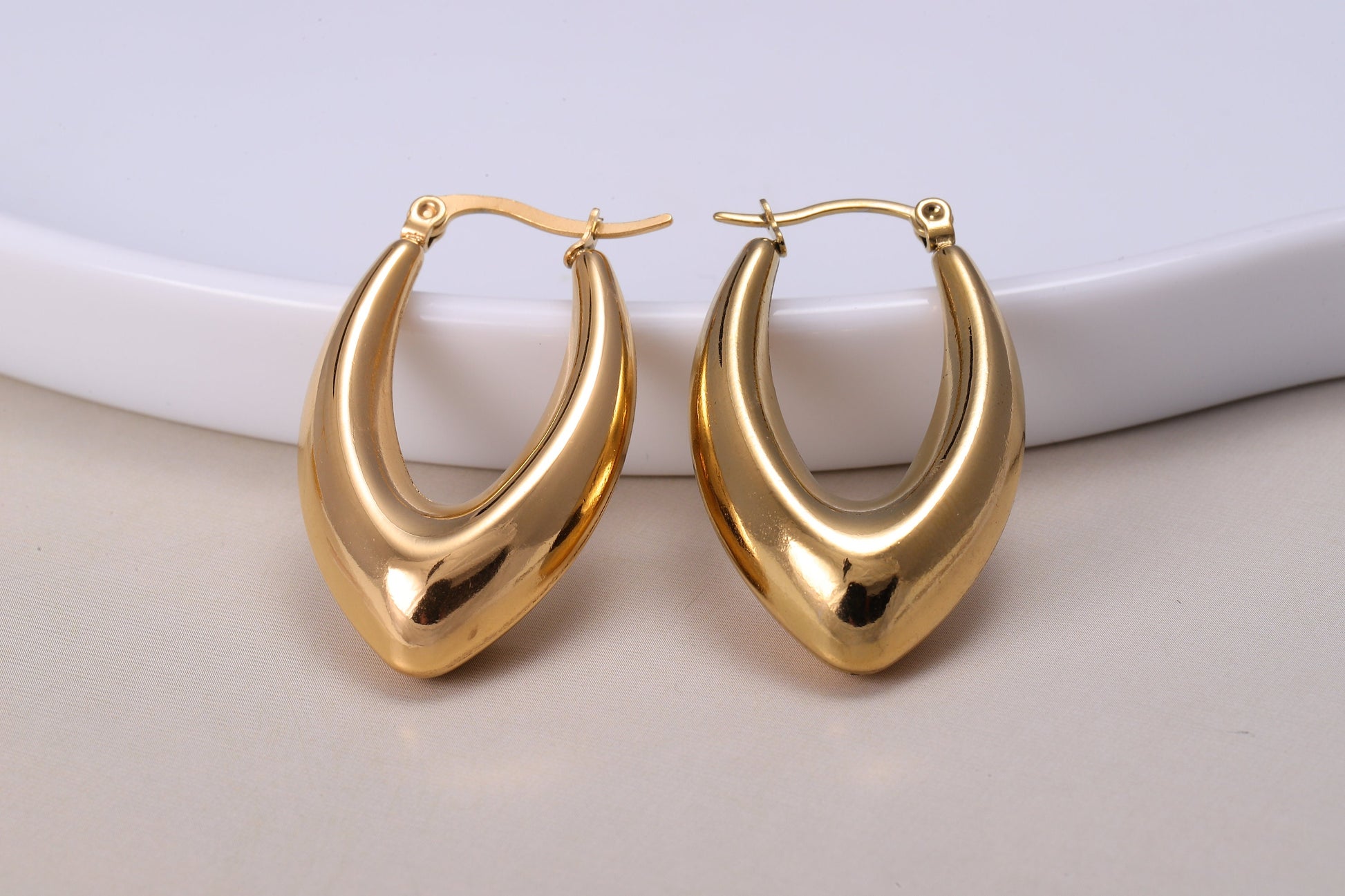 Large Oval Shaped Gold Hoop Earrings, Thick Gold Hoop Earrings, Luxury Earrings, Statement Earrings, Gift For Her