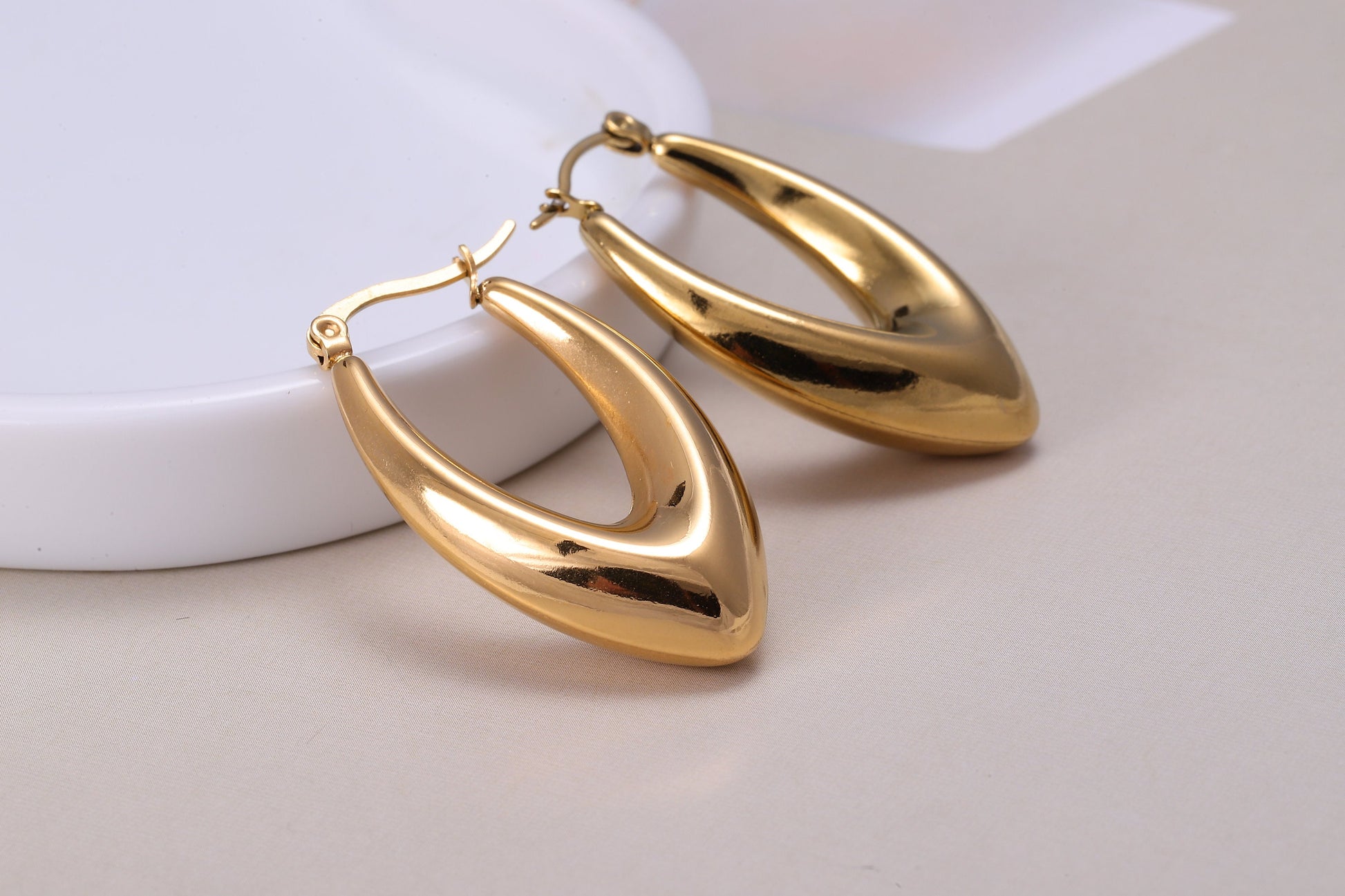 Large Oval Shaped Gold Hoop Earrings, Thick Gold Hoop Earrings, Luxury Earrings, Statement Earrings, Gift For Her